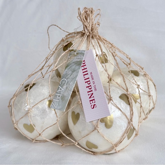 CAPIZ Other - Capiz Gold Heart Painted Shell Ornaments, Set of 5